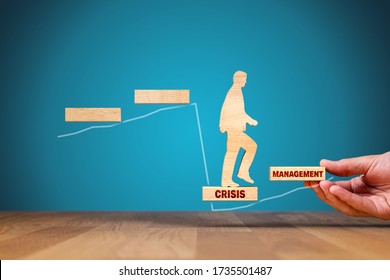 The crisis manager helps company overcome crisis to start new growth. Motivation for growth after crisis concept. Post covid-19 era management helping hand concept. - Shutterstock ID 1735501487