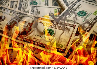 Crisis,dollars In Fire, Burning Dollar