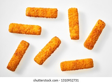 Crisp Golden Fried Fish Fingers Sticks On White Viewed From Above In A Menu Or Advertising Concept