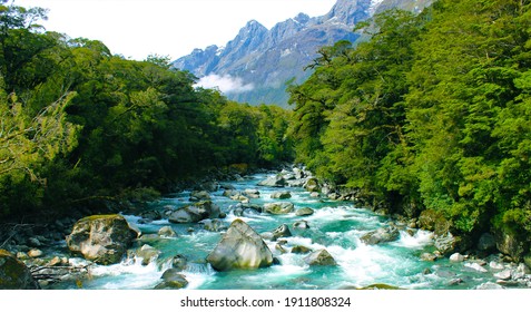 Crisp River Flows In The Moutain Range