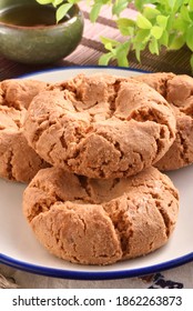 Crisp Walnut Cookie  On The Plate