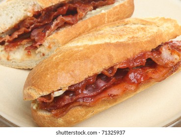 Crispy Bacon Baguette With Tomato Ketchup.