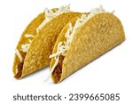 Crispy Beef Tacos with Melting Cheese on White Background