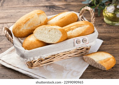 Crispy bread bun, in a bread basket