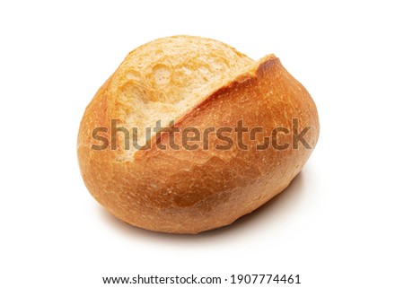 Crispy bread roll isolated against white background  
