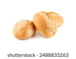 Crispy bread rolls isolated on white background. Fresh crispy bread rolls. Three bread rolls on white.