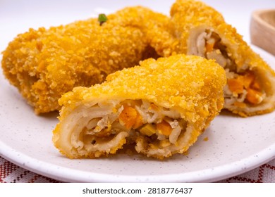 Crispy Breaded Roll Filled with Vegetables and Meat