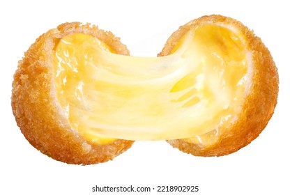 Crispy Cheese ball with stretch cheese isolated on white background, Cheese ball or cheesy puffs on white With work path.