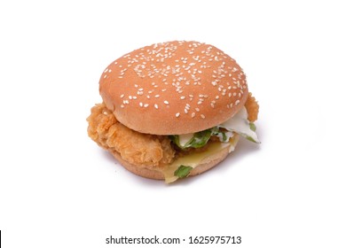 Crispy Chicken Burger On White Background