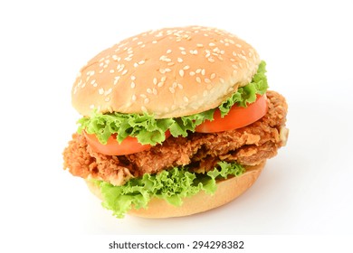 Crispy Chicken Burger On White Background