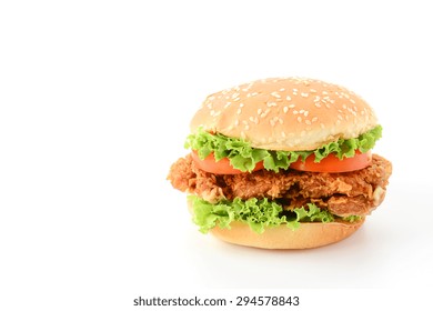 Crispy Chicken Burger On White Background