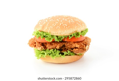 Crispy Chicken Burger On White Background