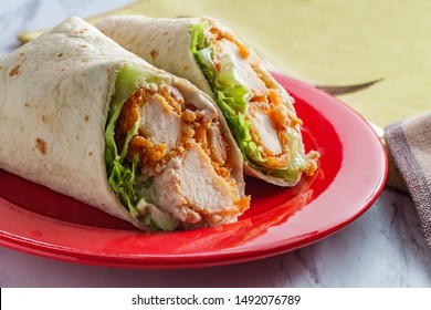 Crispy Chicken Caesar Salad Wrap Sandwich With Romaine Lettuce