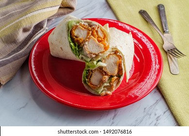 Crispy Chicken Caesar Salad Wrap Sandwich With Romaine Lettuce