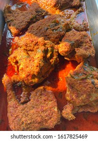 Crispy Chicken Rendang Or Asian Curry Rendang Is Popular Food In Malay Culture During Festival And Celebrations. Top View