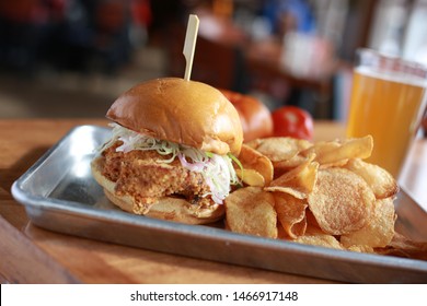 Crispy Chicken Sandwich Served With Kettle Chips