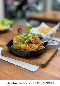 Crispy Chicken Tenders With Special Sauce And Fresh Vegetables