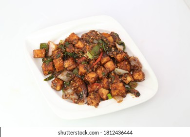 Crispy Chilli Paneer With Onion.Delicious T Indian Dish.