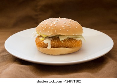 Crispy Fish Burger On A Plate