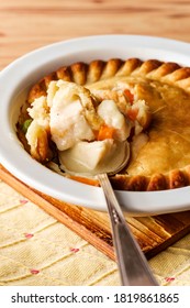 Crispy Flaky Baked Chicken Pot Pie In White Bowl