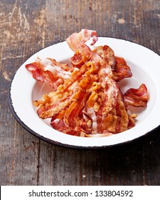 Crispy Fried Bacon On Plate