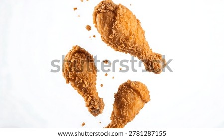 Crispy fried chicken floating in studio shot isolated on clean white background delicious fast food concept.