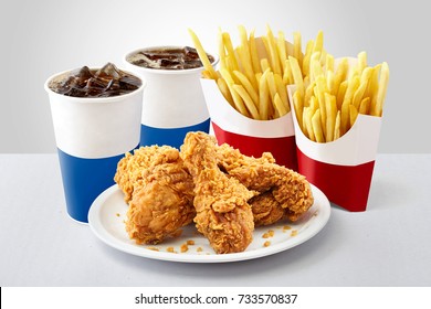 Crispy Fried Chicken, French Fries And Cola Menu