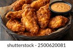 Crispy Fried Chicken Tenders with Dipping Sauce for your background business, poster, wallpaper, banner, backdrop, greeting cards, and advertising for business entities or brands.