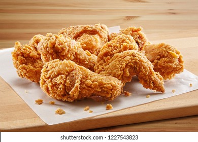 Crispy Fried Chicken In A Wooden Table