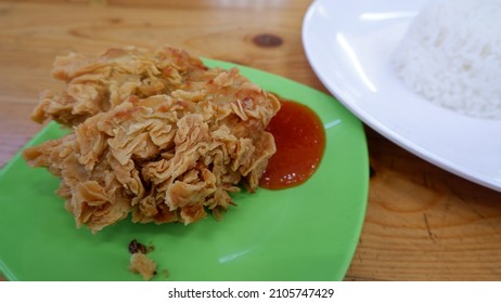 Crispy  Fried Oyster Mushroom With Rice. Vegetarian Food.