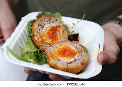 
Crispy Fried Scotch Egg Cut In Half At Borough Market In London, England, UK