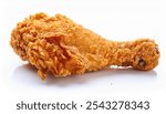 crispy, golden-brown fried chicken drumstick isolated on a white background, showcasing its textured coating and tempting appearance.