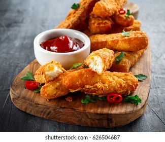 Crispy Halloumi Cheese Sticks Fries With Chili Sauce For Dipping