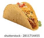 A crispy hard shell ground beef taco isolated on white transparent background.