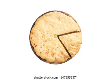 Crispy Homemade Puff Cheese Pie With Slice Isolated On White Background Top View