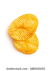 Crispy potato chips isolated on white background.
