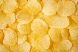 Crispy Potato Chips Snack Texture Background Top View