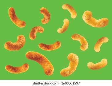 Crispy Puffs isolated on croma background. Masala or Salt flavour snacks.