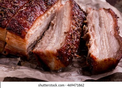 Crispy Roast Pork Belly. Slice Roast Pork Belly. 