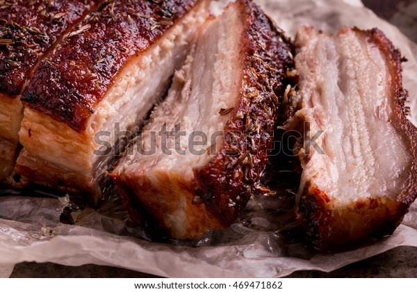 Crispy Roast\
Pork Belly. Slice Roast Pork Belly.\
