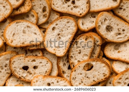 A Crispy roasted bruschetta bread. Top view.