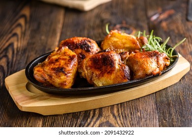 Crispy Roasted Chicken Pieces With Roasted Potatoes And Salad