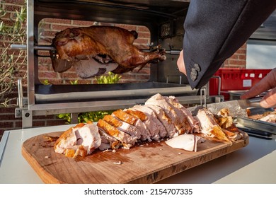 Crispy Rotisserie Turkey In Outdoor Cooker