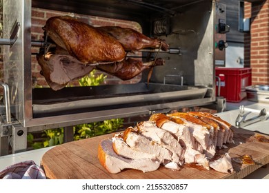 Crispy Rotisserie Turkey In Outdoor Cooker