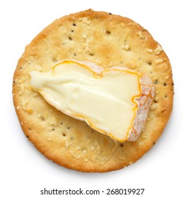 Crispy Round Cheese Cracker From Above. With French Cheese.