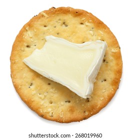 Crispy Round Cheese Cracker From Above. With Brie.