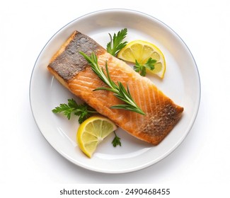 Crispy Salmon Fry, top view, isolated on white background - Powered by Shutterstock