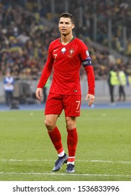 Cristiano Ronaldo Of Portugal During UEFA Euro 2020 Qualifiers Match Of Portugal And Ukraine On Olimpiyskiy Stadium In Kiev, Ukraine,14 October 2019. 
