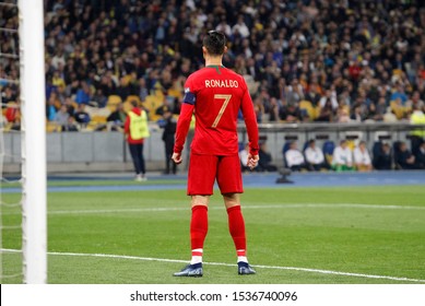 Cristiano Ronaldo Of Portugal Smiles During UEFA Euro 2020 Qualifiers Match Of Portugal And Ukraine On Olimpiyskiy Stadium In Kiev, Ukraine,14 October 2019. 
