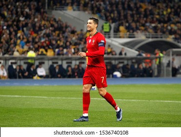 Cristiano Ronaldo Of Portugal Smiles During UEFA Euro 2020 Qualifiers Match Of Portugal And Ukraine On Olimpiyskiy Stadium In Kiev, Ukraine,14 October 2019. 
